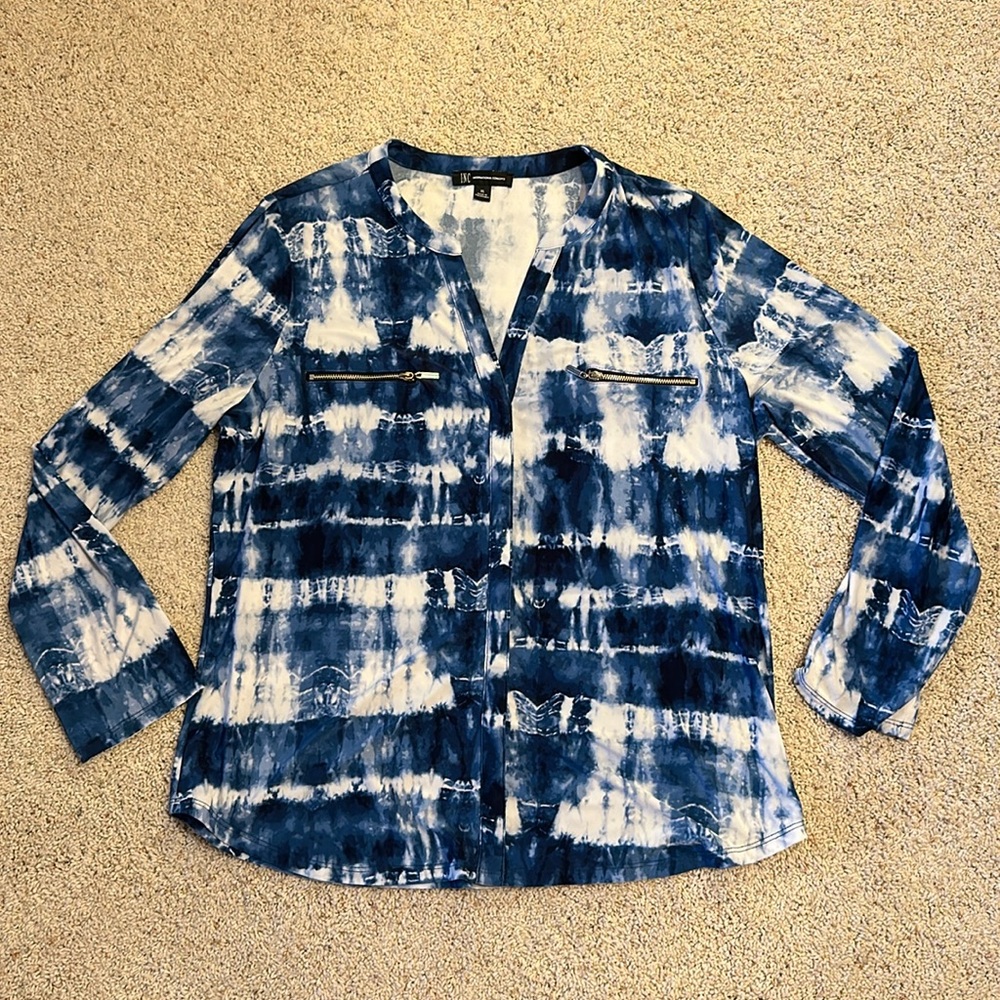 I.N.C. XL Women’s Blue and White V Neck Blouse